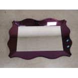 20th Century wall mirror, with coloured purple border. 76cm x 52cm