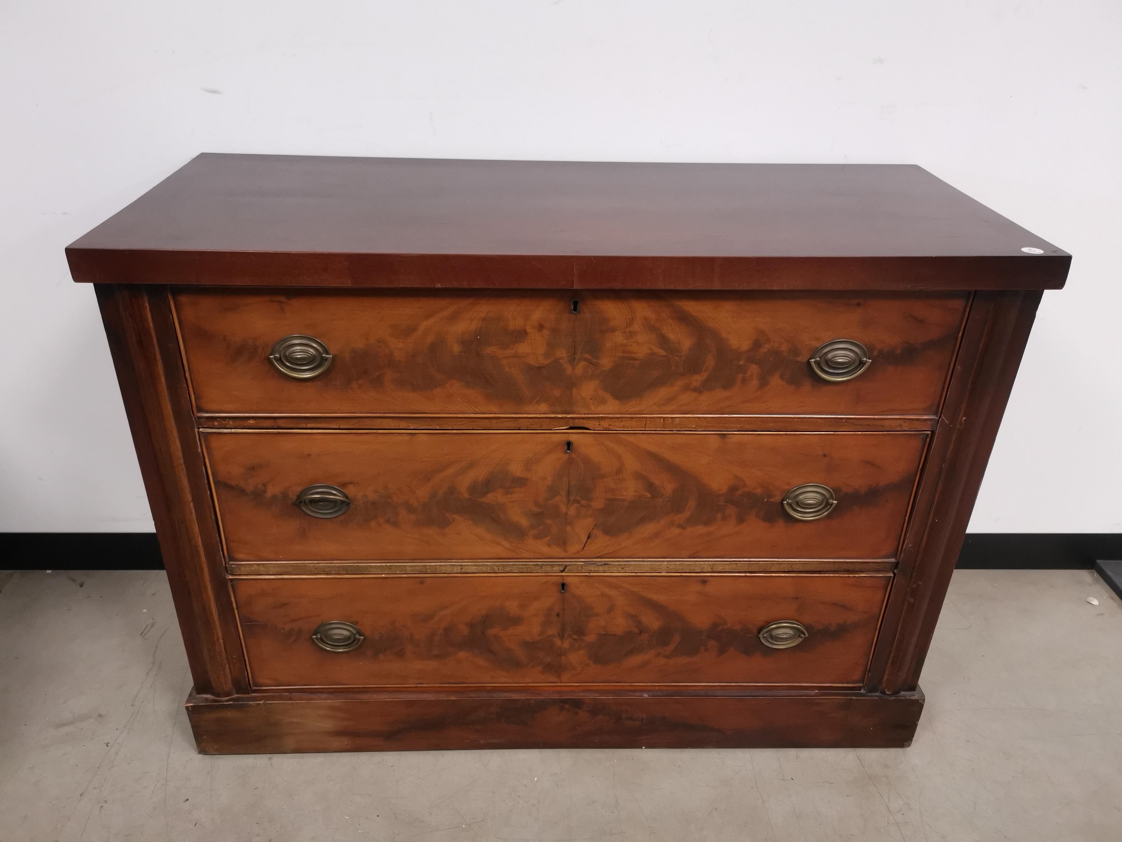 Antique chest of drawers, having three full length drawers. 19th Century and later top and sides.