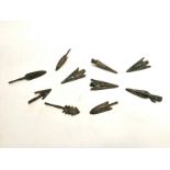 A group of archaeological style metal arrowheads, approximate length 7cm