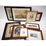 An assortment of prints, engravings and picture frames, to include some works on paper. Various