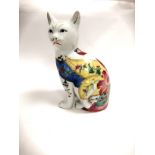 An Asian 20th Century polychrome decorated figure of a cat, in the 'tobacco leaf' pattern, height