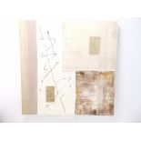 Contemporary oil and mixed media on canvas, modern abstract with gold coloured leaf details.