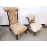 19th Century tapestry walnut prayer chair, scroll form front supports, floral tapestry upholstery,