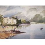 Morgan Hughes (20th Century), watercolour, entitled 'Lake Como' Italy. Signed 'Morgan' lower