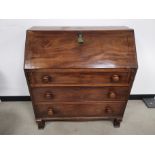 19th Century bureau, having drop down front, three drawers. 95cm W x 52cm D x 104cm H