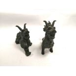 Two Chinese cast mythical Bixie chimera figures, having the qualities of both dragons and lions, the