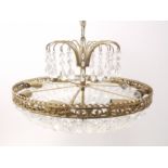 20th Century circular chandelier, having glass droplets, and arranged in a dome formation.