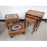 Burr walnut nest of three tables, scalloped form, raised on cabriole supports. 54cm x 42cm x 56cm.