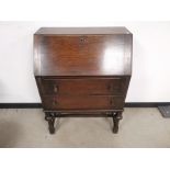 Early 20th Century oak bureau, Drop front, with two drawers underneath. 74cm W x 40cm D x 102cm H