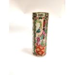 A 19th Century cylindrical famille rose Canton vase, a/f with breakage present in need of