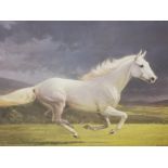 Barrie R. Linklater signed limited edition print, study of a race horse running in the