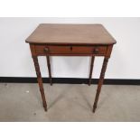 19th Century rectangular side table, Single drawer to frieze, raised on four turned supports. 42cm x