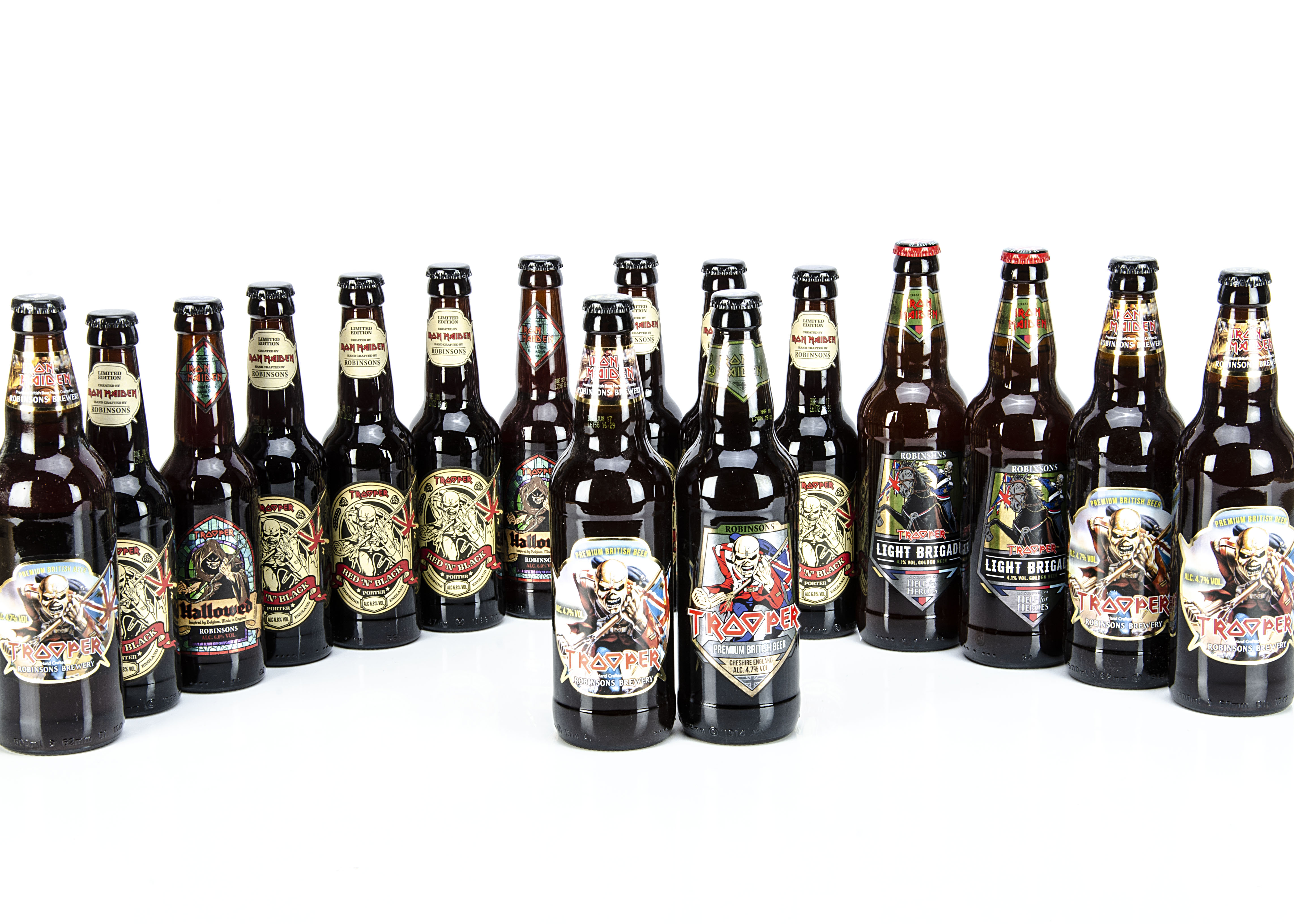 Iron Maiden Beer, sixteen full and unopened bottles of Iron Maiden Beer comprising five Trooper, two
