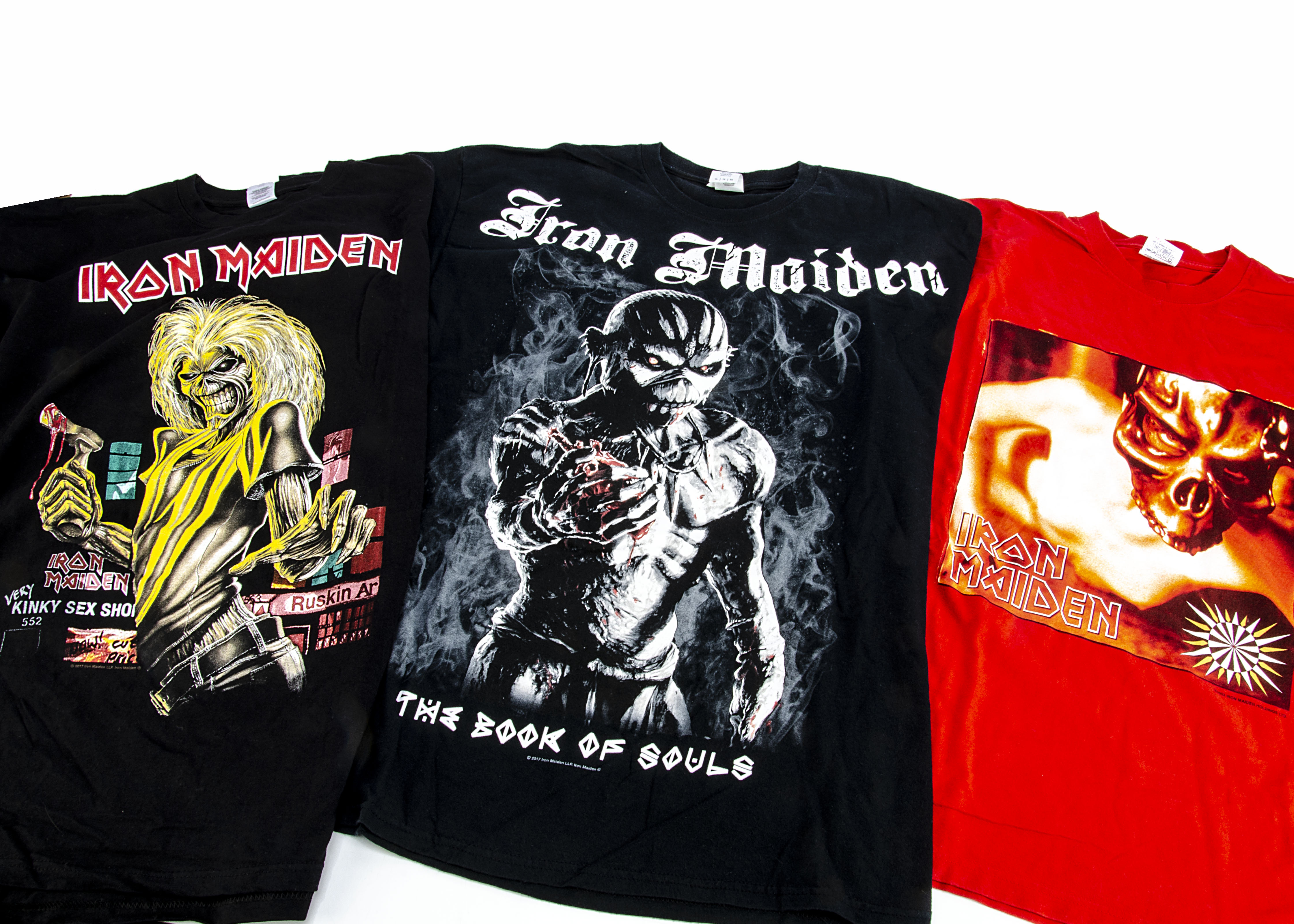 Iron Maiden 'T' Shirts, five Iron Maiden 'T' shirts including Somewhere on Tour 86/87 (copy), Book