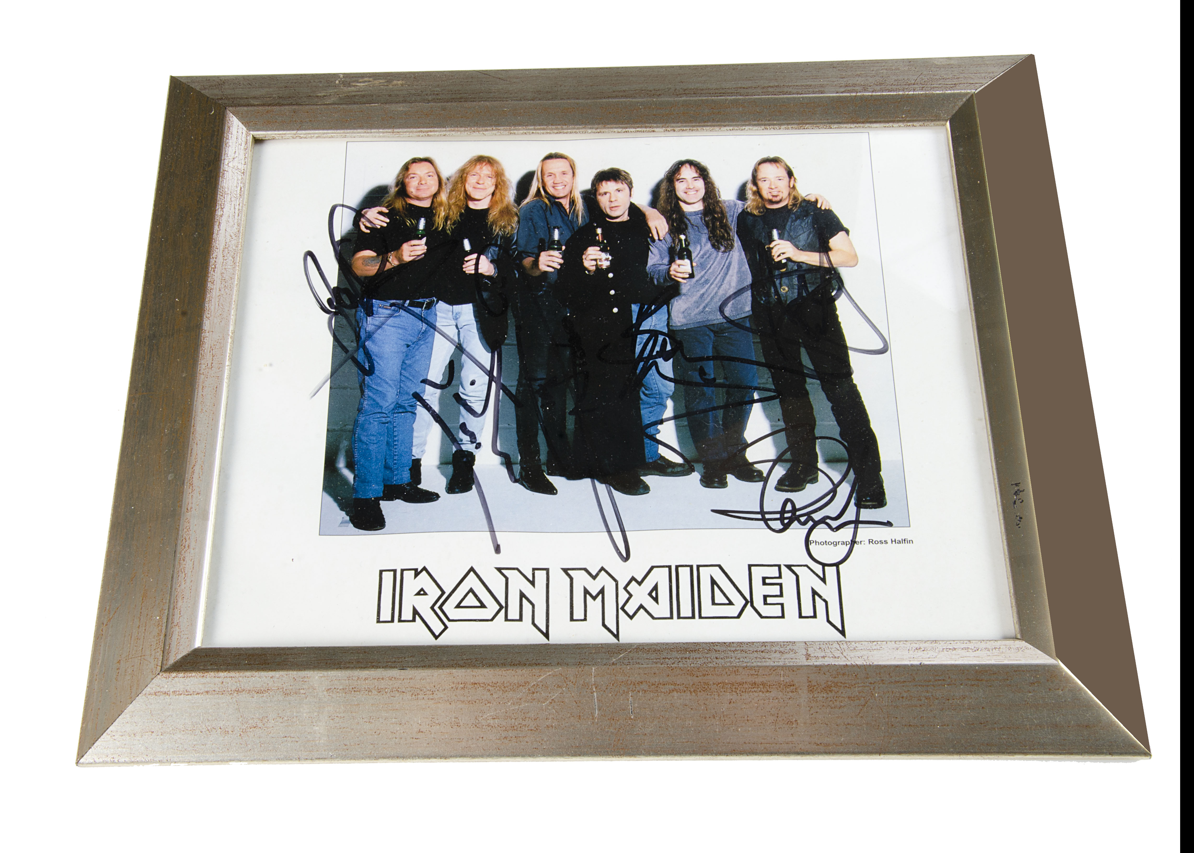 Iron Maiden Signed Photo, Framed and Glazed Ross Halfin photo signed by Dave Murray, Adrian Smith,