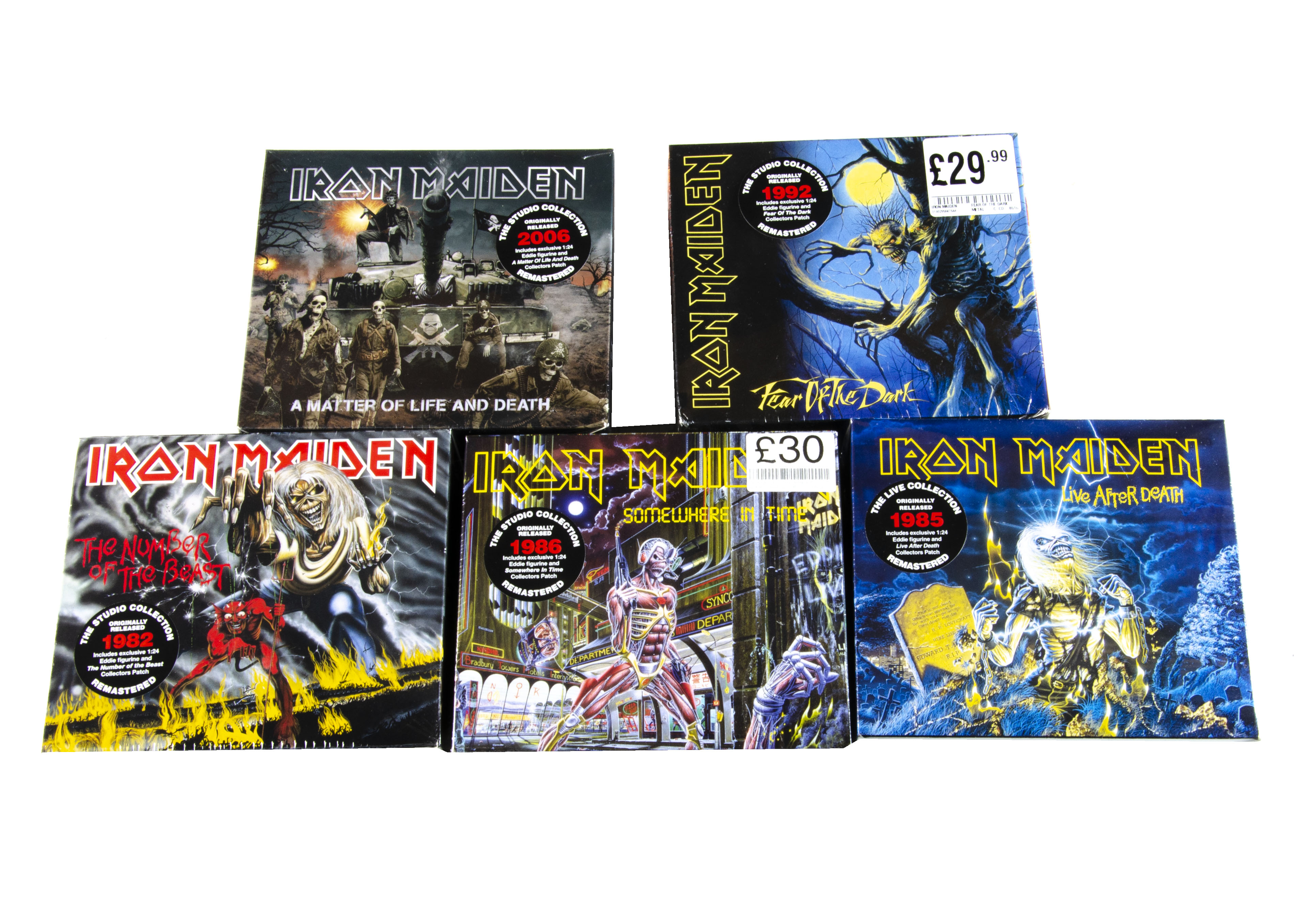 Iron Maiden CD Box Sets, five Sealed CD Album Box Sets, all from the 2015 Remaster Collection, all