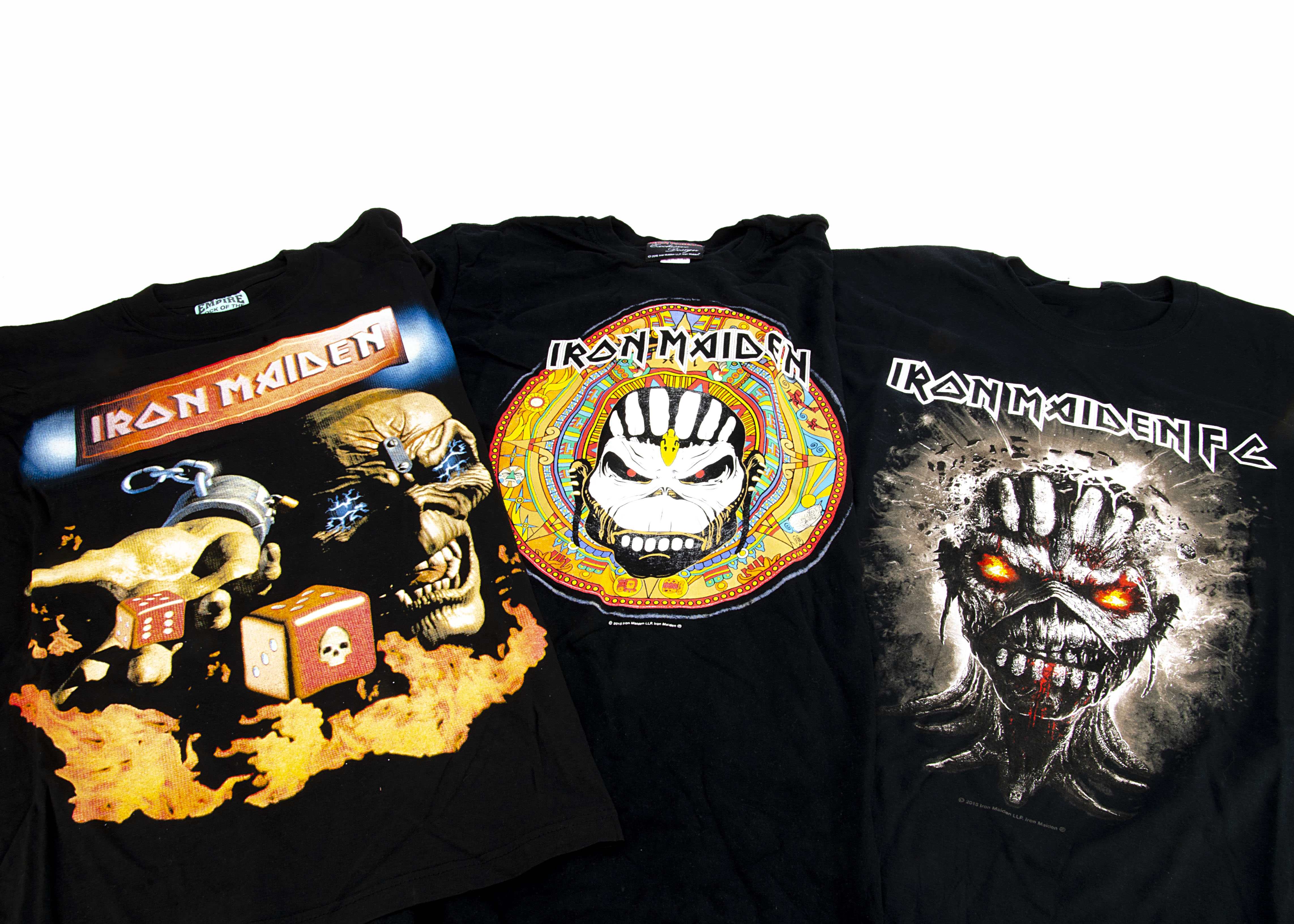 Iron Maiden 'T' Shirts, fourteen Iron Maiden 'T' shirts with a variety of prints on the front with - Image 3 of 4