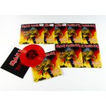 Iron Maiden 7" Singles, eight copies of The Number Of The Beast on Red Vinyl with Calendar Poster