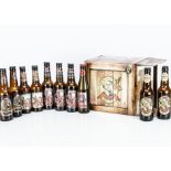 Iron Maiden Trooper Beer Bottles, thirty-eight empty Beer Bottles with a variety of tops