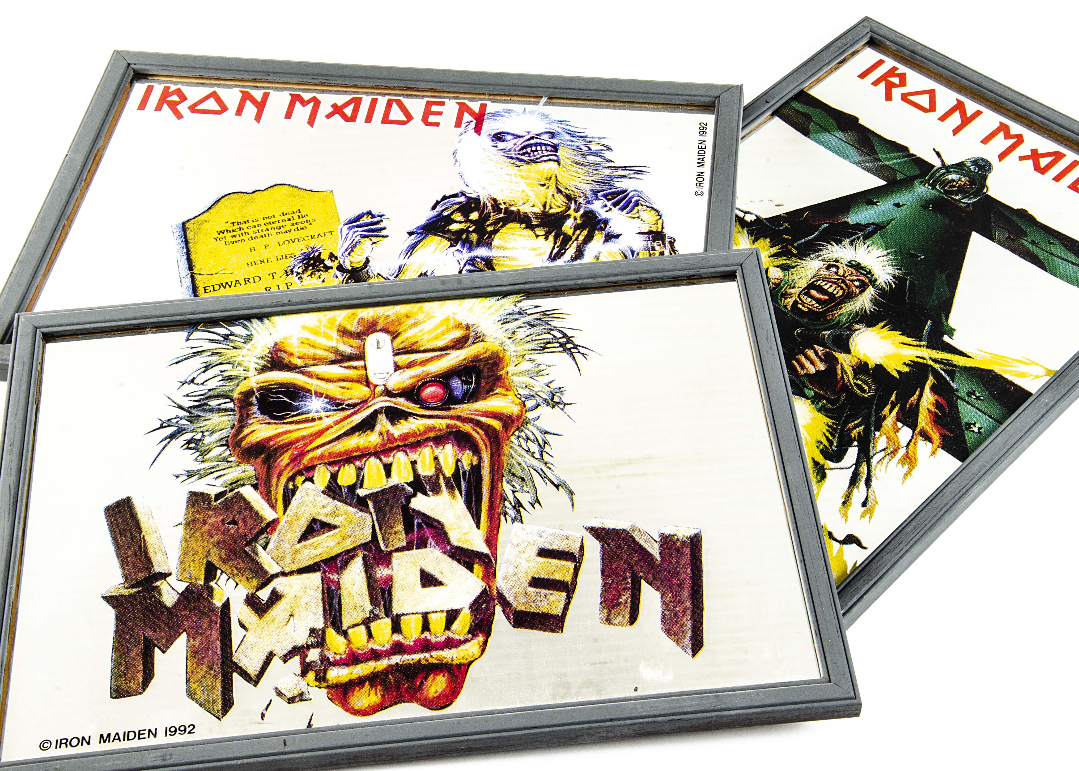 Iron Maiden Mirrors, three vintage Design mirrors from 1992 comprising Eddie 'Mouth', Live After