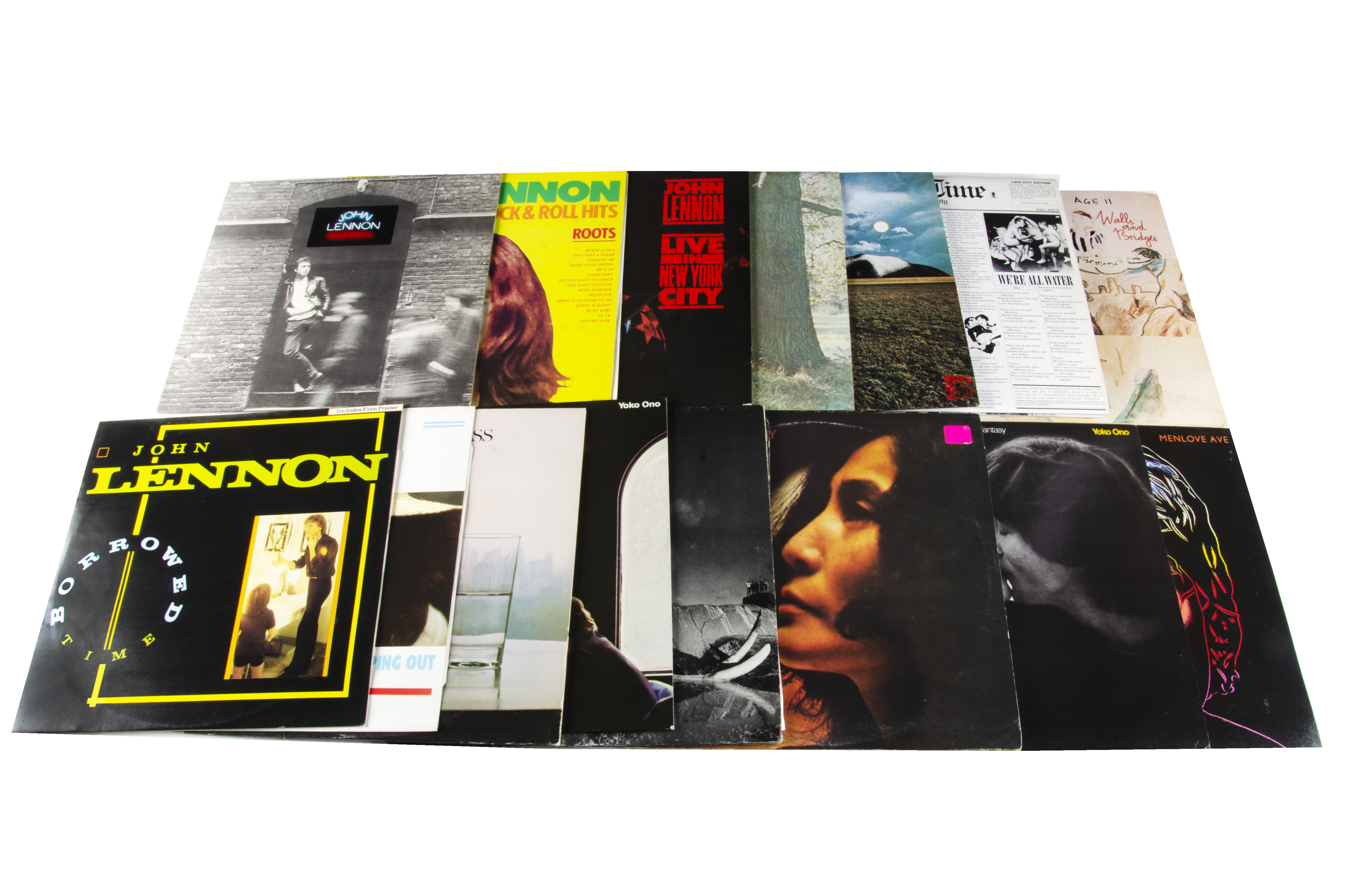 John Lennon / Yoko Ono LPs, thirteen Lennon, Ono and related albums and two 12" singles including