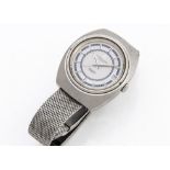 A c1970s Favre Leuba quartz stainless steel gentleman's wristwatch, 40mm tonneau case, silvered dial