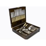 An Art Deco period silver plated canteen of cutlery from Mappin & Webb, in oak presentation case,