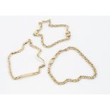 Three yellow metal chain link bracelets, all continental and marked 750, total weight 13.6g