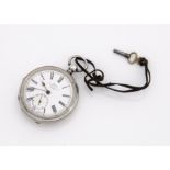 A Victorian open faced pocket watch, 54mm 935 marked case, white enamel dial with Kay's "Perfection"