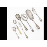 A George III silver fish slice and silver plated cutlery, the slice by EL and 3.8 ozt, along with