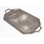 An Art Deco period silver tray by R & S, twin handled octagonal with wavy design to rim, 39.4 ozt
