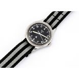 A 1970 Smiths Military British Army stainless steel wristwatch, 35mm case, running, black dial