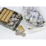 A collection of British coins, including six tubes of unopened Queen Mother Birthday crowns, an