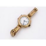 An Art Deco period Buren 9ct gold trench style lady's wristwatch, 22mm case, hinge damaged and