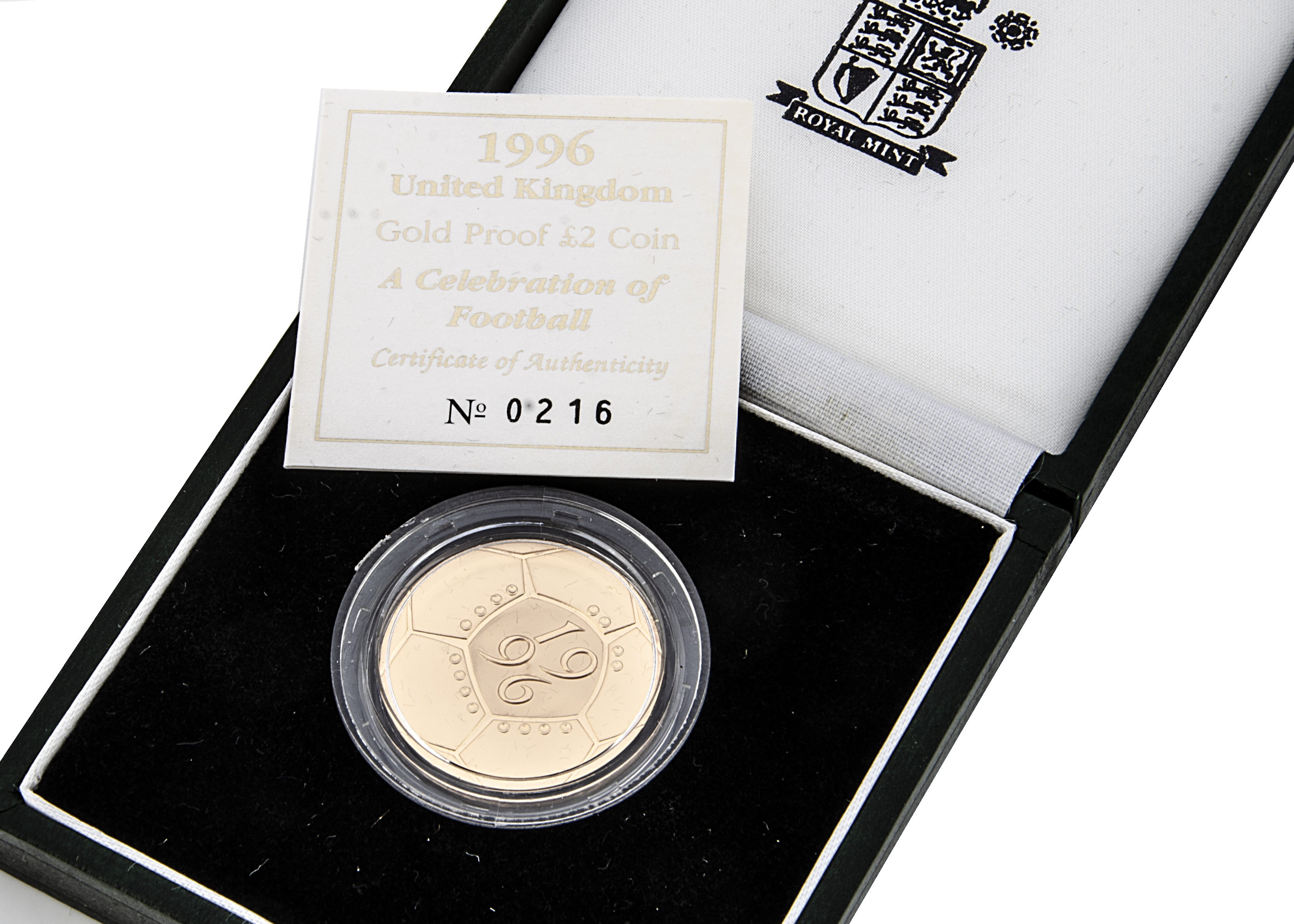 A modern Royal Mint UK Gold Proof Two Pound Coin, 1996, in box with certificate, 15.98g, titled A