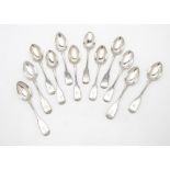 A set of twelve Victorian silver teaspoons by Charles Boynton, fiddle pattern with engraved