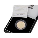 A modern Royal Mint UK Gold Proof Two Pound Coin, 1999, in box with certificate, 15.98g, celebrating