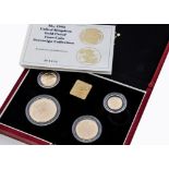 A modern Royal Mint UK Gold Proof Four Coin Sovereign Collection, 1995, comprising five pound,