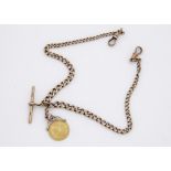 A late Victorian or Edwardian 9ct gold curb link double Albert pocket watch chain, hallmarked, and
