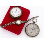 Three silver watches, including two Victorian period open faced pocket watches, AF, and a c1970s