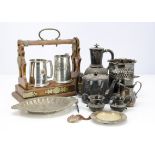 A collection of silver and silver plated and other items, including a Victorian silver pair of sugar