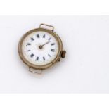 A late 19th Century 9ct gold cased pocket watch converted to wristwatch, 30mm, white enamel dial,