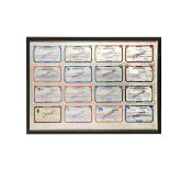 A collection of bank cheques and bonds and retail vouchers, two framed montages including one with