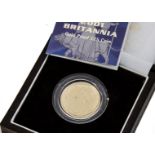 A modern Royal Mint Britannia 1/4 oz Gold Proof £25 coin, dated 2001, in box with certificate, 8.51g