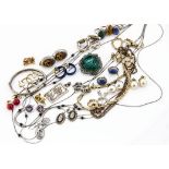 A collection of miscellaneous costume jewellery, including silver bangle, a German St Christopher,