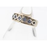 A boxed Clogau 9ct gold sapphire set ring, the circular cut in white gold settings, ring size Q 1/2,