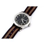 A c1940s Eterna WWW Military "Dirty Dozen" stainless steel wristwatch, 36mm case, running, black