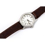 A c1940s Enicar Military Army WWII stainless steel wristwatch, 31mm case, running, silvered dial