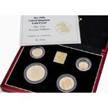 A modern Royal Mint UK Gold Proof Four Coin Sovereign Collection, 1996, comprising five pound,