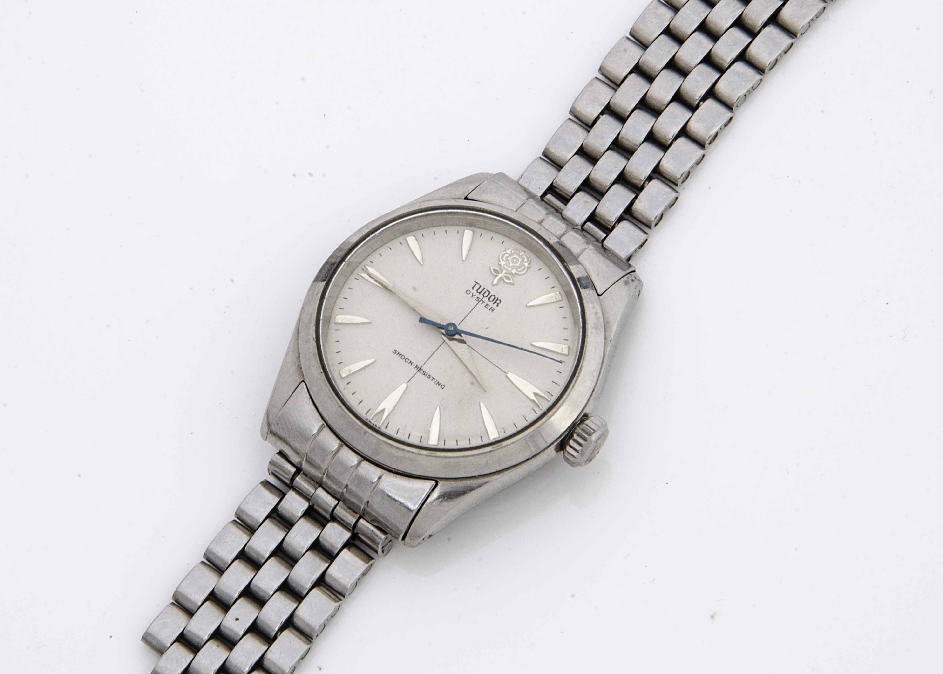 A c1970s Tudor Oyster stainless steel gentleman's wristwatch, 34mm, silvered dial with batons,
